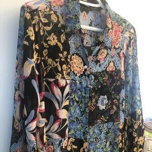 NWOT  Zara Sheer print Boho coastal Blouse